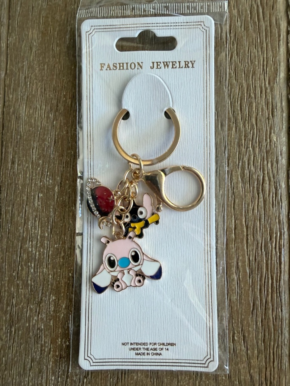 Disney Stitch Themed Keychain Bag Charm with Pink Angel & Black Stitch, NWT